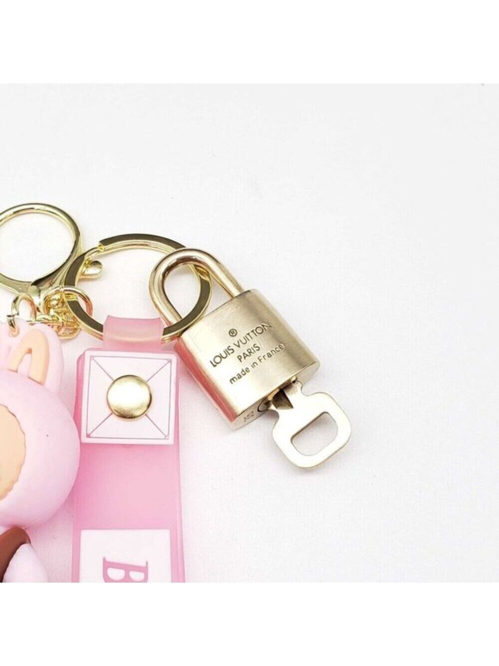 Louis Vuitton Gold Padlock Key 🔒 Authentic LV Charm + Unbranded Labubu Keychain - Picture 5 of 8